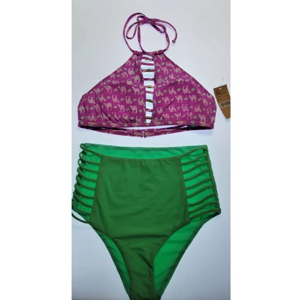 Cremiux Swim Bikini Women Halter Size Medium Bottom High Weist Multicolor